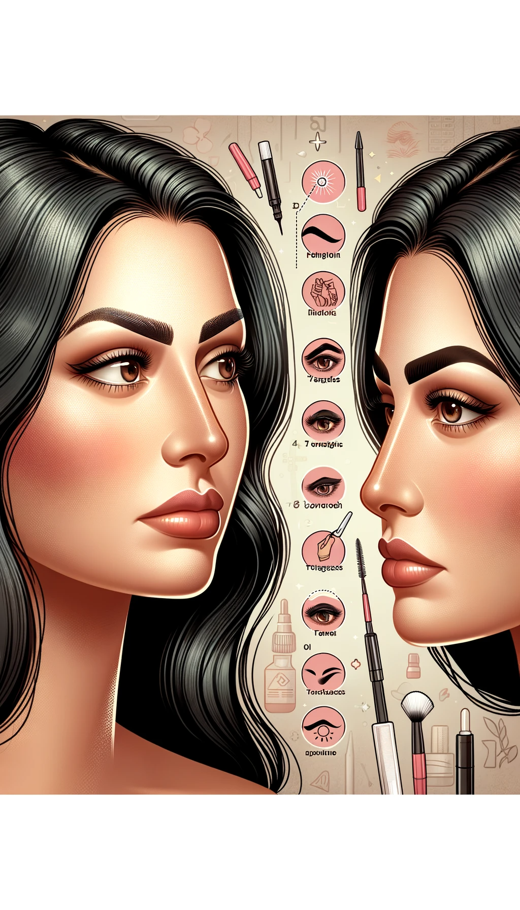A detailed portrait illustrating Fixing Bad Microblading Eyebrows 7 Tips and Tricks. The image features a woman of Hispanic descent looking at her