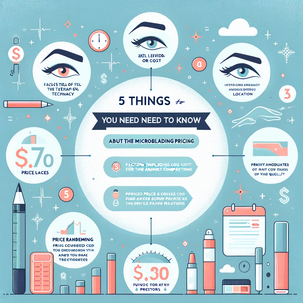 Create an informative image for the article 5 Things You Need to Know About the Average Price for Microblading. The image should visually present ke