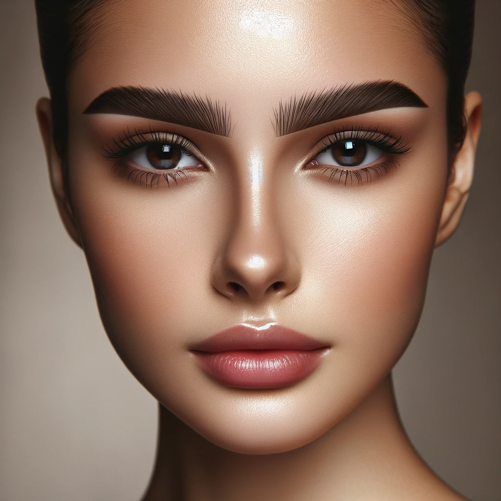 An image showcasing perfectly shaped and defined eyebrows on a person. The focus is on a close up of a face with immaculately styled eyebrows demonst