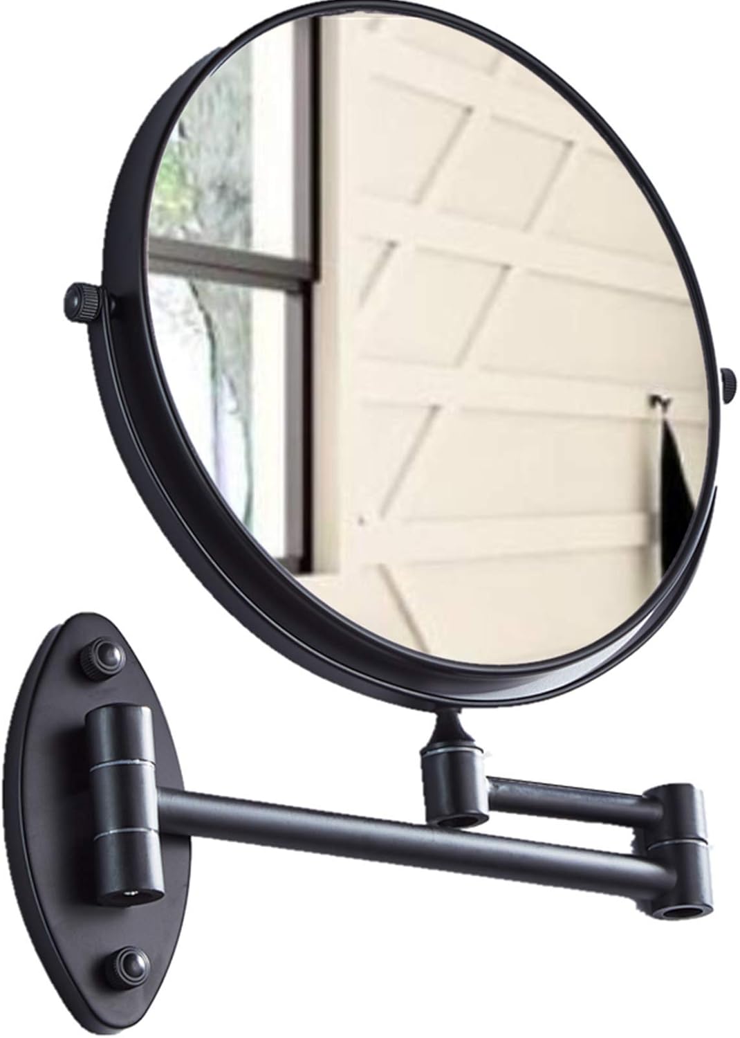 BrandName Wall Mounted Magnifying Mirror with 10x Magnification, 8 Inch Double-Sided Swivel Makeup Mirror Wall, 12 Inch Extension Matte Black