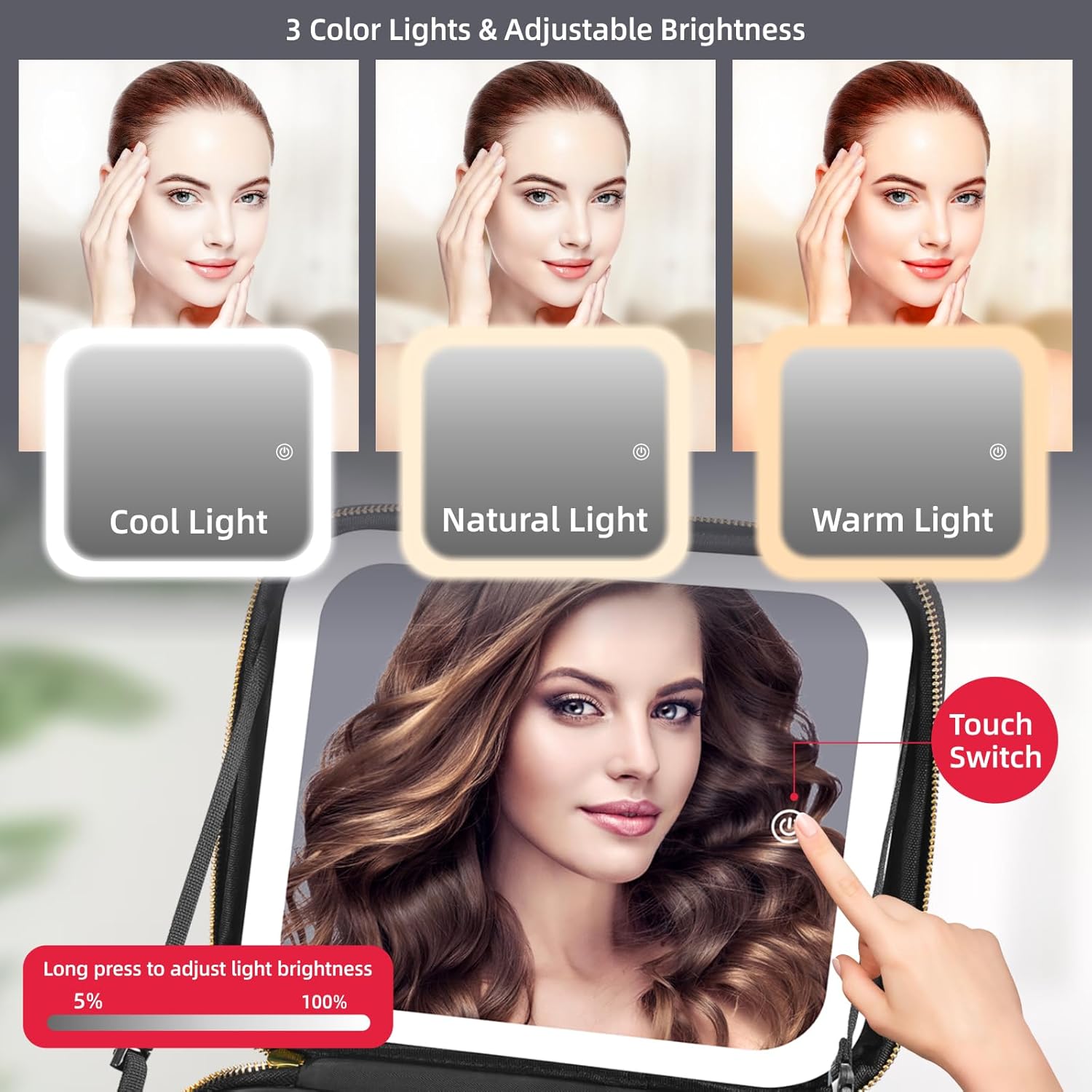 makeup bag with mirror and light 3 colors travel make up bag with mirror portable lighted makeup case organizer cosmetic